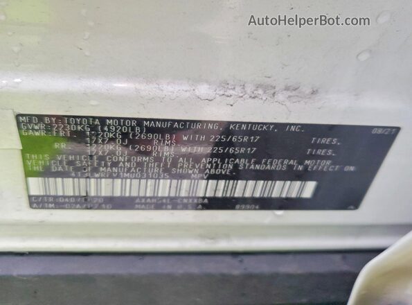 4T3LWRFV1MU031035 2021 TOYOTA RAV4 White 