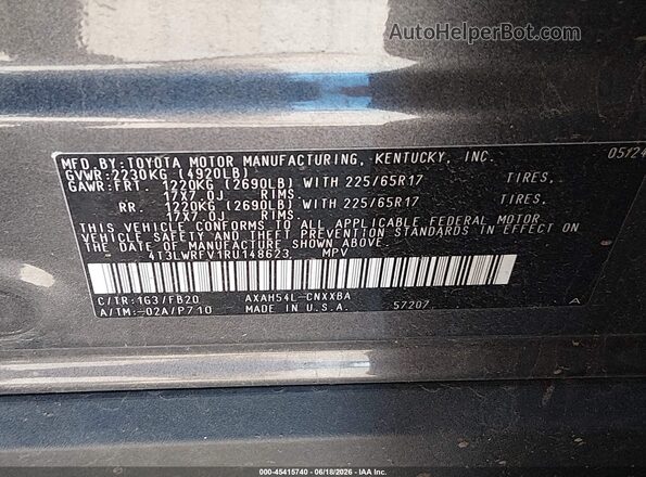 4T3LWRFV1RU148623 2024 TOYOTA RAV4 HYBRID Gray ძრავის განყოფილების ხედი