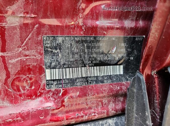 4T3LWRFV2NU055846 2022 TOYOTA RAV4 Красный 