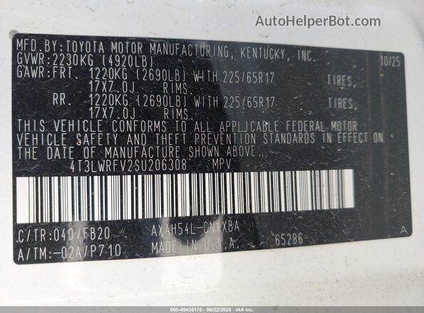 4T3LWRFV2SU206308 2025 TOYOTA RAV4 HYBRID White Engine compartment view