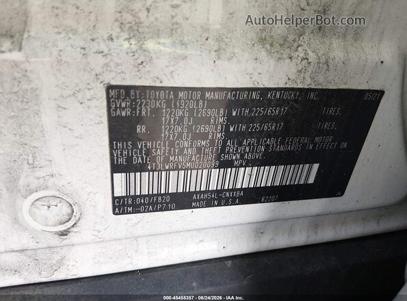 4T3LWRFV5MU020099 2021 TOYOTA RAV4 HYBRID White Vista del compartimento del motor