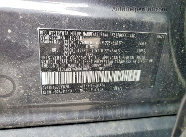 4T3LWRFV6MU030897 2021 TOYOTA RAV4 Gray 