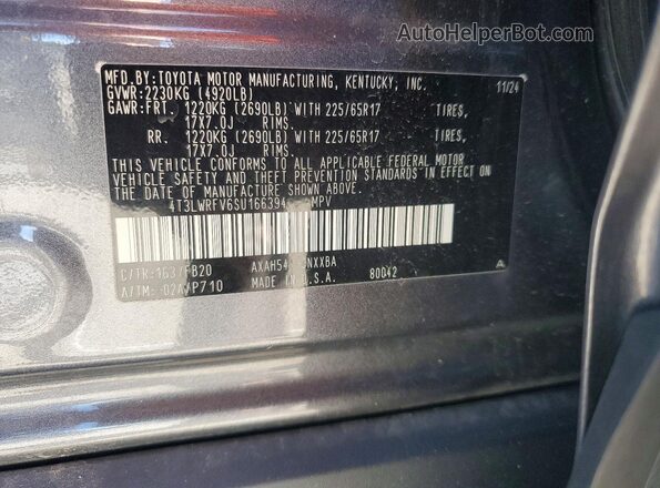 4T3LWRFV6SU166394 2025 TOYOTA RAV4 Gray VIN sticker view