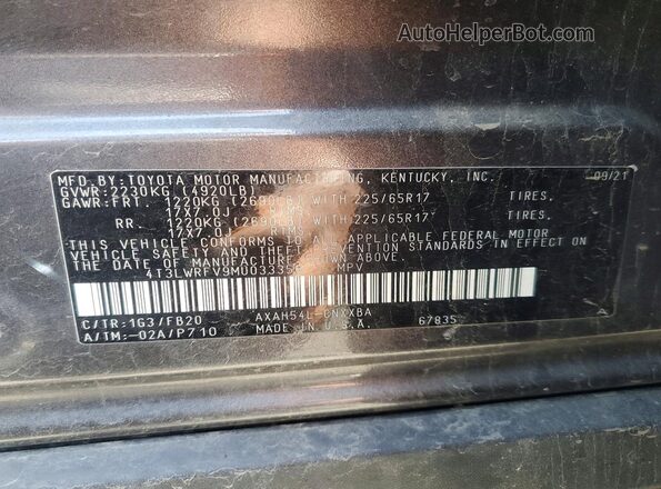 4T3LWRFV9MU033356 2021 TOYOTA RAV4 Gray 