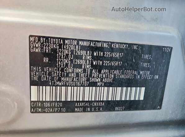 4T3MWRFV0SU167707 2025 TOYOTA RAV4 Silver 
