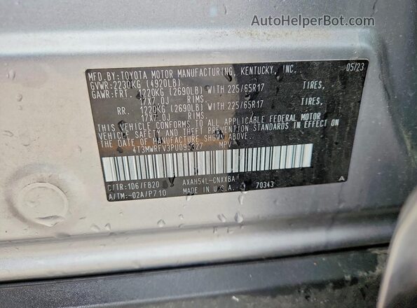 4T3MWRFV3PU095327 2023 TOYOTA RAV4 Серебряный Вид наклейки с VIN-кодом