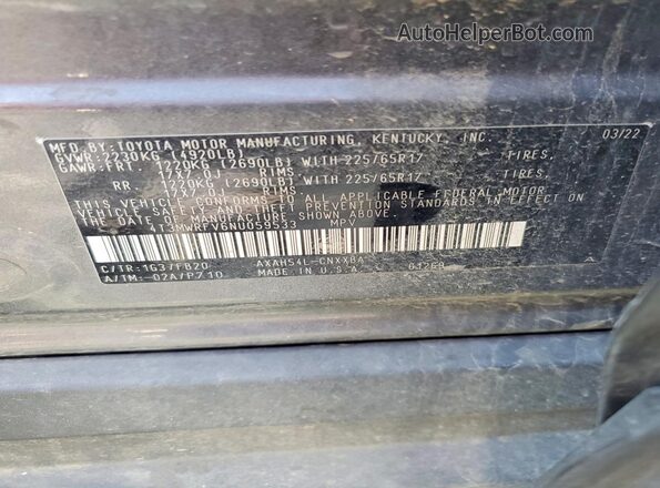 4T3MWRFV6NU059533 2022 TOYOTA RAV4 Gray სალონის 360-გრადუსიანი ხედი