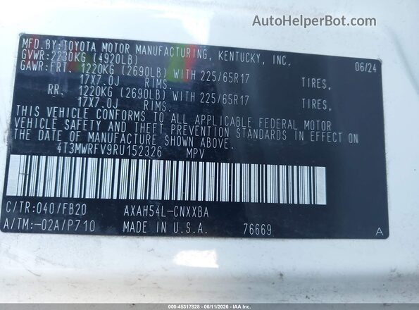 4T3MWRFV9RU152326 2024 TOYOTA RAV4 HYBRID White Engine compartment view