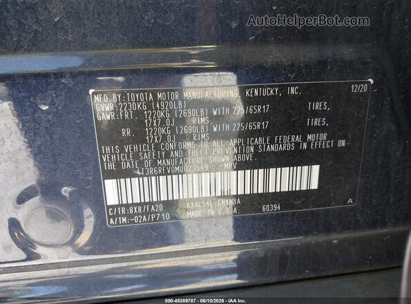 4T3R6RFV0MU023549 2021 TOYOTA RAV4 HYBRID Dark Blue ძრავის განყოფილების ხედი