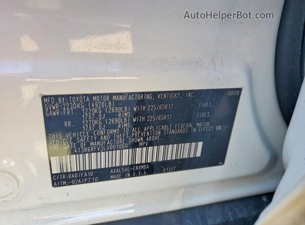 4T3R6RFV3LU001060 2020 TOYOTA RAV4 White Вид наклейки з VIN-кодом