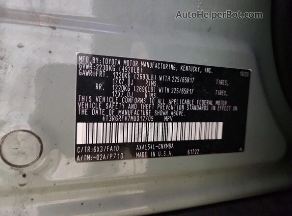 4T3R6RFV7MU012709 2021 TOYOTA RAV4 Gray 
