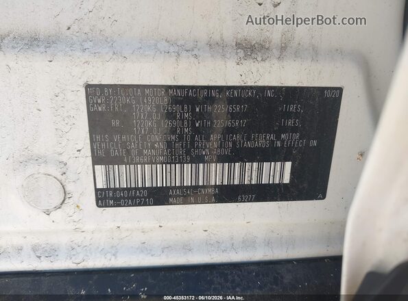 4T3R6RFV8MU013139 2021 TOYOTA RAV4 HYBRID White ძრავის განყოფილების ხედი