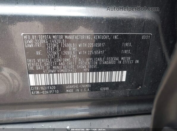 4T3RWRFV0MU014432 2021 TOYOTA RAV4 HYBRID Gray Вид підкапотного простору