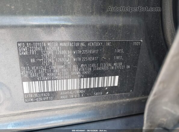 4T3RWRFV0MU040481 2021 TOYOTA RAV4 HYBRID Gray Engine compartment view