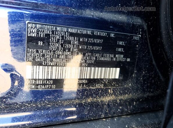 4T3RWRFV0RU117728 2024 TOYOTA RAV4 Синий Панорамный вид салона 360°