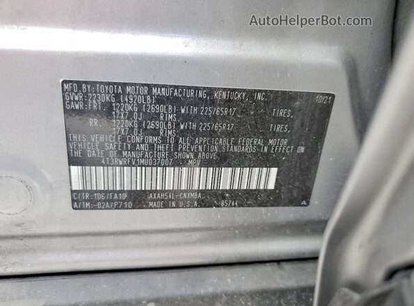 4T3RWRFV1MU037007 2021 TOYOTA RAV4 Silver 
