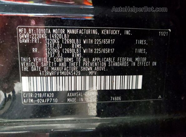 4T3RWRFV1MU045429 2021 TOYOTA RAV4 Black Вид наклейки з VIN-кодом