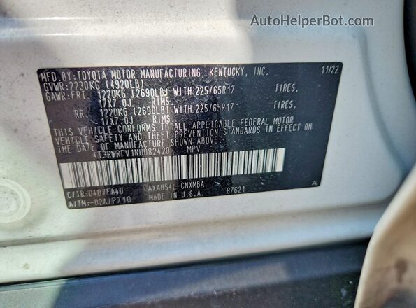 4T3RWRFV1NU082420 2022 TOYOTA RAV4 White 