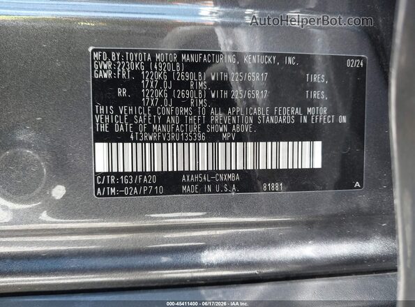 4T3RWRFV3RU135396 2024 TOYOTA RAV4 HYBRID Gray Engine compartment view