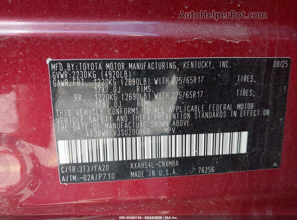 4T3RWRFV3SU200060 2025 TOYOTA RAV4 HYBRID Red Engine compartment view