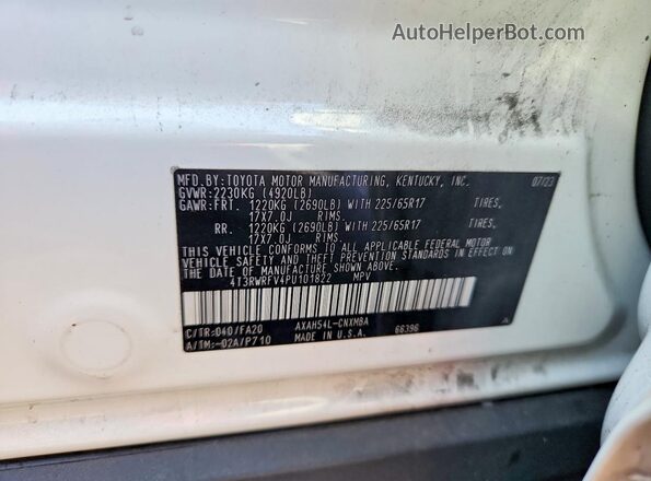 4T3RWRFV4PU101822 2023 TOYOTA RAV4 White ძრავის განყოფილების ხედი