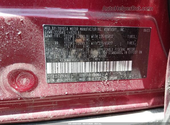 4T3RWRFV5PU100369 2023 TOYOTA RAV4 HYBRID Красный Вид подкапотного пространства