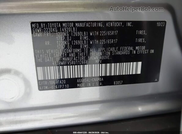 4T3RWRFV5RU112668 2024 TOYOTA RAV4 HYBRID Silver Widok komory silnika
