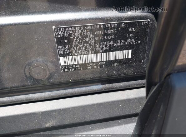 4T3RWRFV6NU060882 2022 TOYOTA RAV4 HYBRID Gray Շարժիչի բաժամունքի տեսք