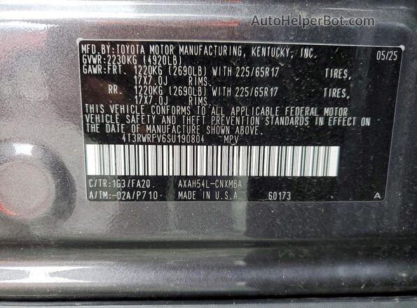 4T3RWRFV6SU190804 2025 TOYOTA RAV4 Gray Vista interior de 360 grados