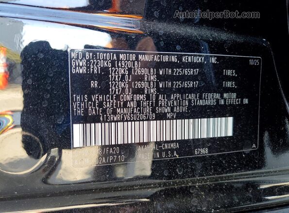 4T3RWRFV6SU206709 2025 TOYOTA RAV4 Black VIN sticker view