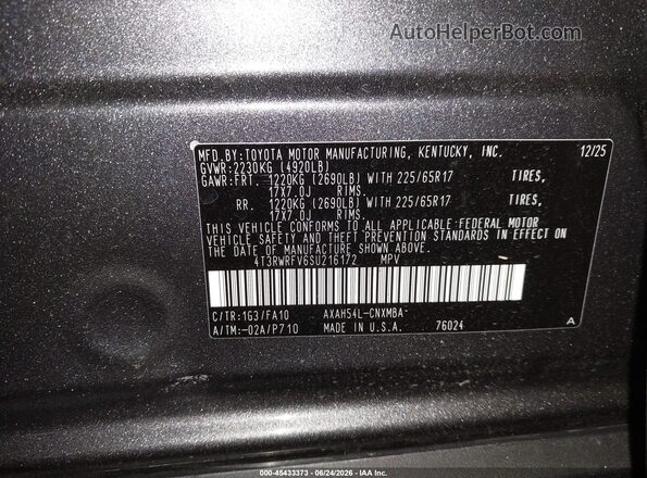 4T3RWRFV6SU216172 2025 TOYOTA RAV4 HYBRID Gray Engine compartment view