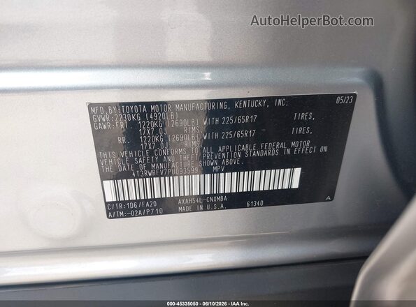 4T3RWRFV7PU093599 2023 TOYOTA RAV4 HYBRID Silver Вид підкапотного простору