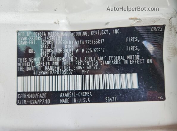 4T3RWRFV7PU105007 2023 TOYOTA RAV4 White ძრავის განყოფილების ხედი
