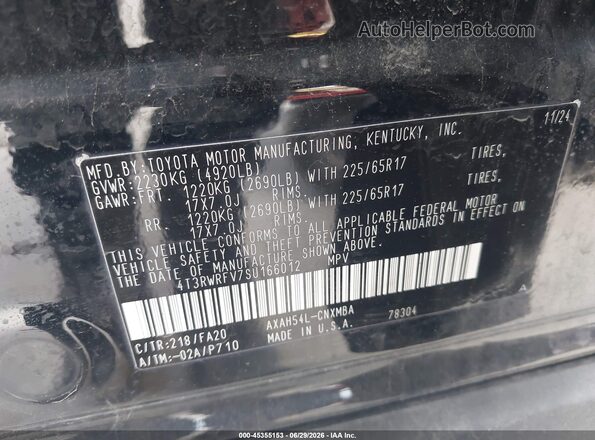 4T3RWRFV7SU166012 2025 TOYOTA RAV4 HYBRID Black Вид підкапотного простору