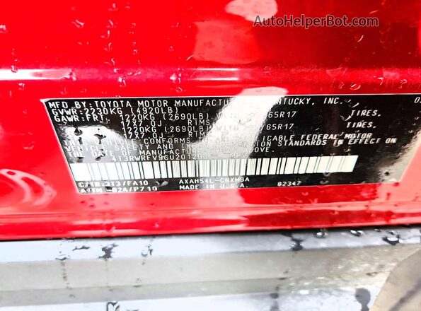 4T3RWRFV9SU201200 2025 TOYOTA RAV4 Maroon VIN sticker view