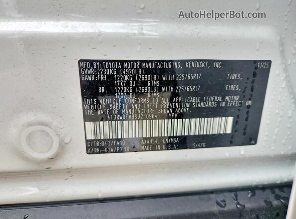 4T3RWRFV9SU210964 2025 TOYOTA RAV4 White VIN sticker view