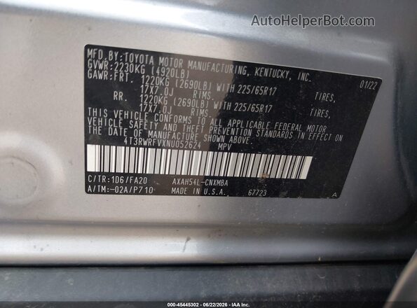 4T3RWRFVXNU052624 2022 TOYOTA RAV4 HYBRID Silver Engine compartment view