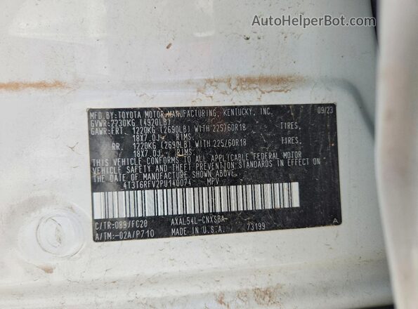 4T3T6RFV2PU140074 2023 TOYOTA RAV4 White Vista interior de 360 grados
