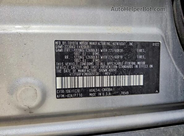 4T3T6RFV3NU069738 2022 TOYOTA RAV4 Gray Widok naklejki z numerem VIN