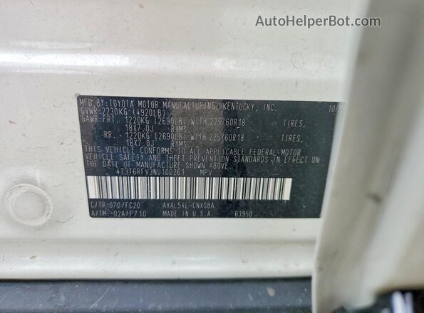 4T3T6RFV3NU100261 2022 TOYOTA RAV4 White 