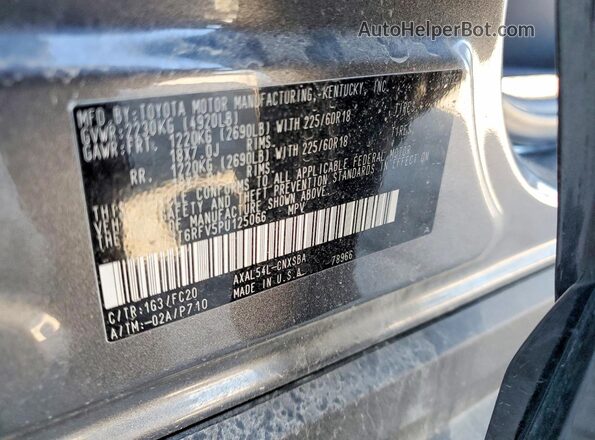 4T3T6RFV5PU125066 2023 TOYOTA RAV4 Gray Widok naklejki z numerem VIN