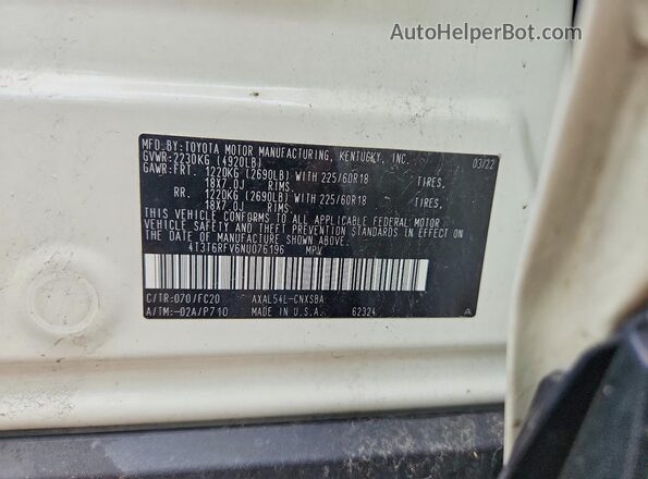 4T3T6RFV6NU076196 2022 TOYOTA RAV4 White Вид підкапотного простору