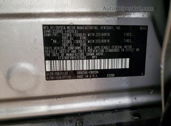 4T3T6RFV8PU121660 2023 TOYOTA RAV4 Silver Vista del compartimento del motor