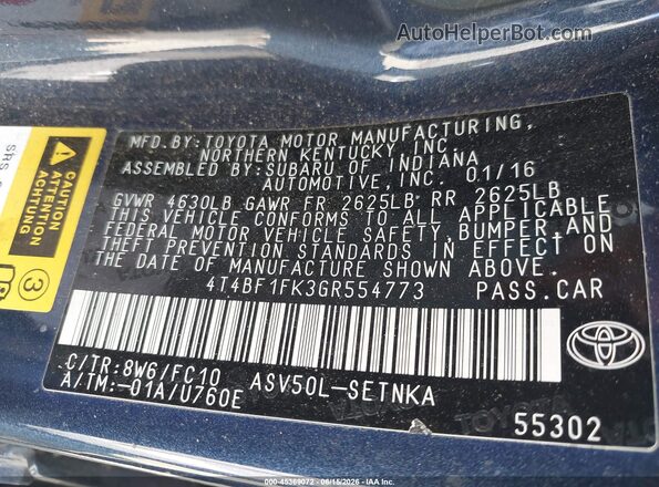 4T4BF1FK3GR554773 2016 TOYOTA CAMRY Black ძრავის განყოფილების ხედი