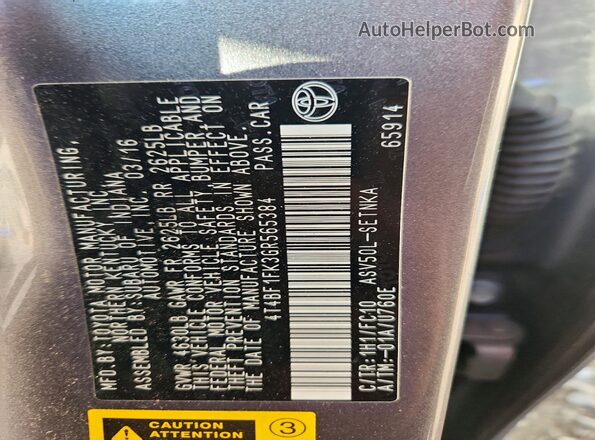 4T4BF1FK3GR565384 2016 TOYOTA CAMRY Charcoal Вид наклейки з VIN-кодом