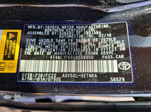 4T4BF1FK6GR556050 2016 TOYOTA CAMRY Black ძრავის განყოფილების ხედი