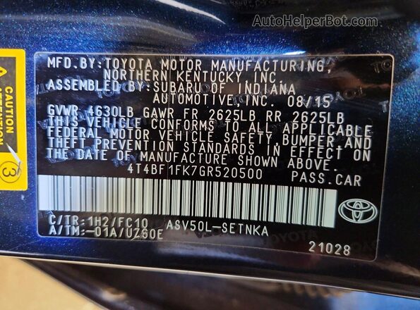 4T4BF1FK7GR520500 2016 TOYOTA CAMRY Черный 