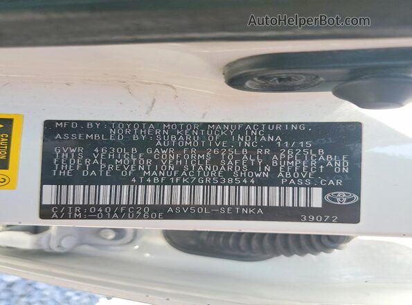 4T4BF1FK7GR538544 2016 TOYOTA CAMRY Белый Вид подкапотного пространства