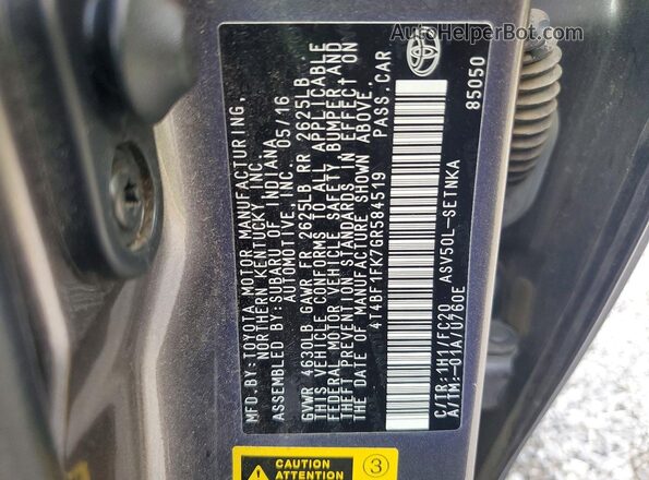 4T4BF1FK7GR584519 2016 TOYOTA CAMRY Gray Vista del compartimento del motor