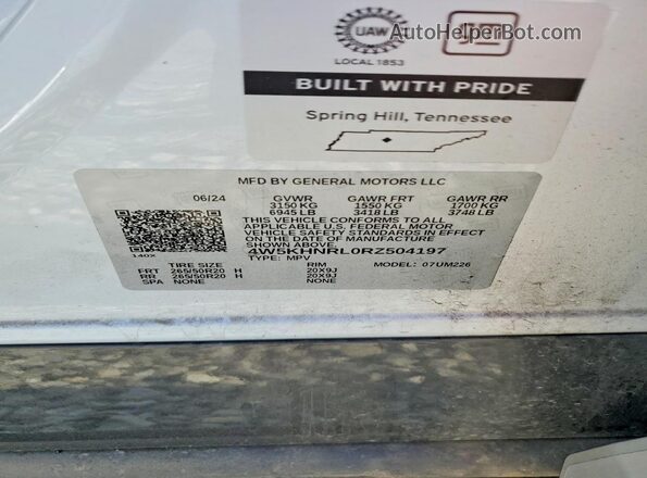 4W5KHNRL0RZ504197 2024 ACURA ZDX White Вид наклейки з VIN-кодом